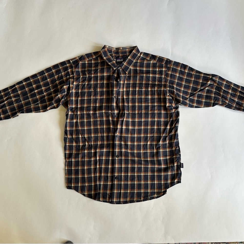 Men's Patagonia Plaid Button Down Shirt - Blue and Brown - Size XL